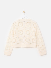 Oliver Bonas White Crochet Granny Square Zip-Up Cardigan - Image 5 of 8