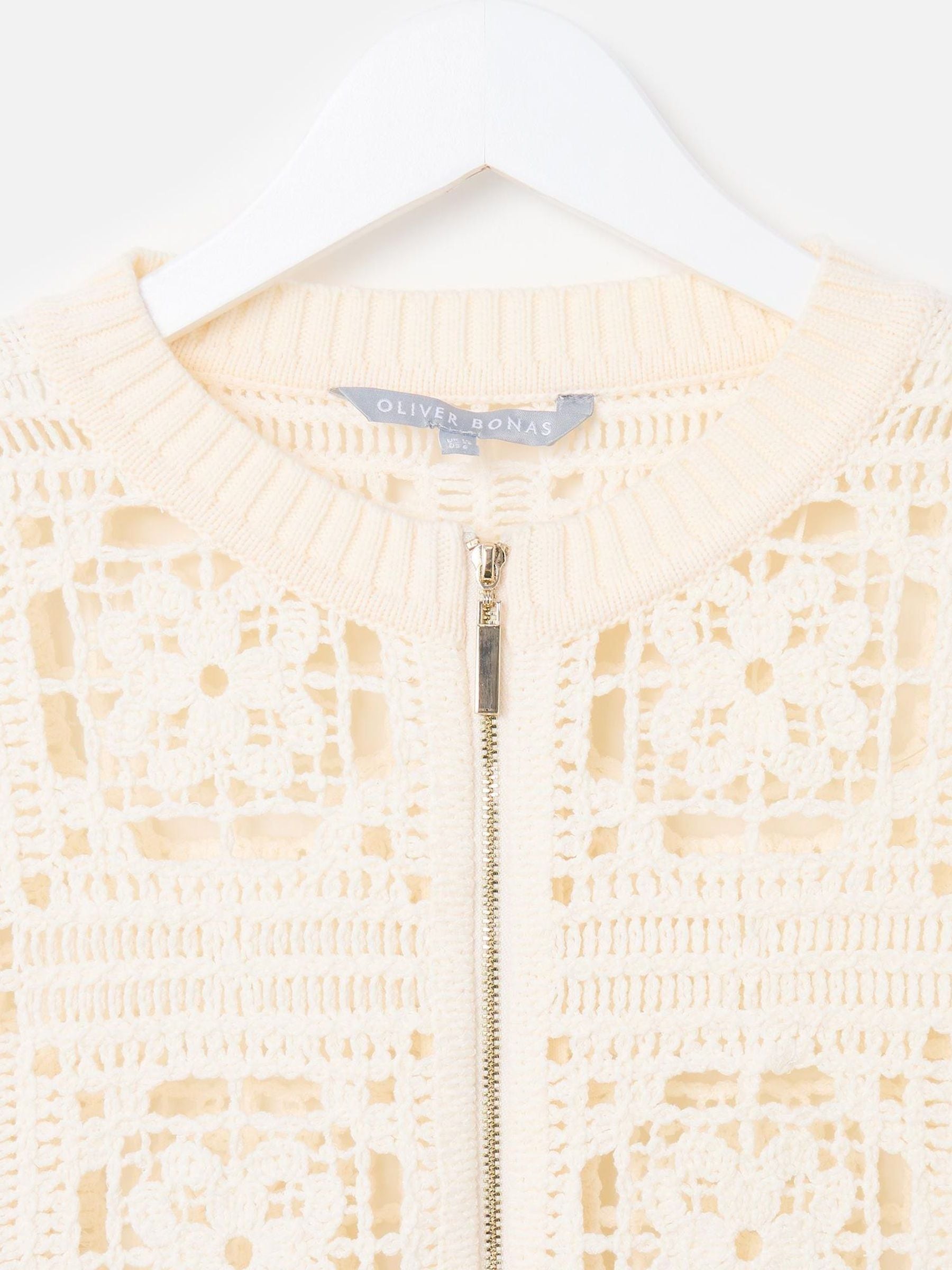 Buy Oliver Bonas White Crochet Granny Square Zip-Up Cardigan from