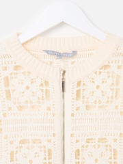 Oliver Bonas White Crochet Granny Square Zip-Up Cardigan - Image 6 of 8