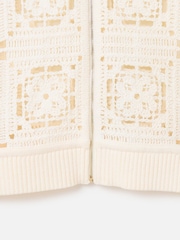 Oliver Bonas White Crochet Granny Square Zip-Up Cardigan - Image 8 of 8
