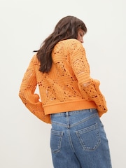Oliver Bonas Orange Crochet Granny Square Zip-Up Cardigan - Image 2 of 8
