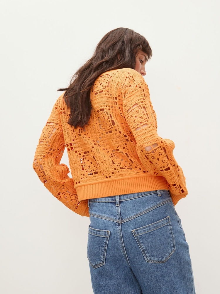 Oliver Bonas Orange Crochet Granny Square Zip-Up Cardigan - Image 2 of 8 Oliver Bonas Orange Crochet Granny Square Zip-Up Cardigan - Image 2 of 8