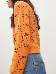 Oliver Bonas Orange Crochet Granny Square Zip-Up Cardigan - Image 3 of 8