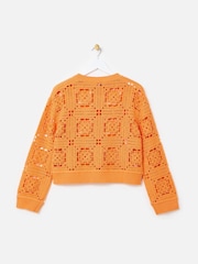 Oliver Bonas Orange Crochet Granny Square Zip-Up Cardigan - Image 5 of 8