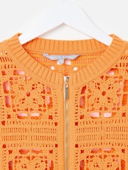 Oliver Bonas Orange Crochet Granny Square Zip-Up Cardigan - Image 6 of 8