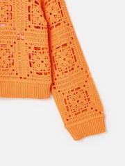 Oliver Bonas Orange Crochet Granny Square Zip-Up Cardigan - Image 7 of 8