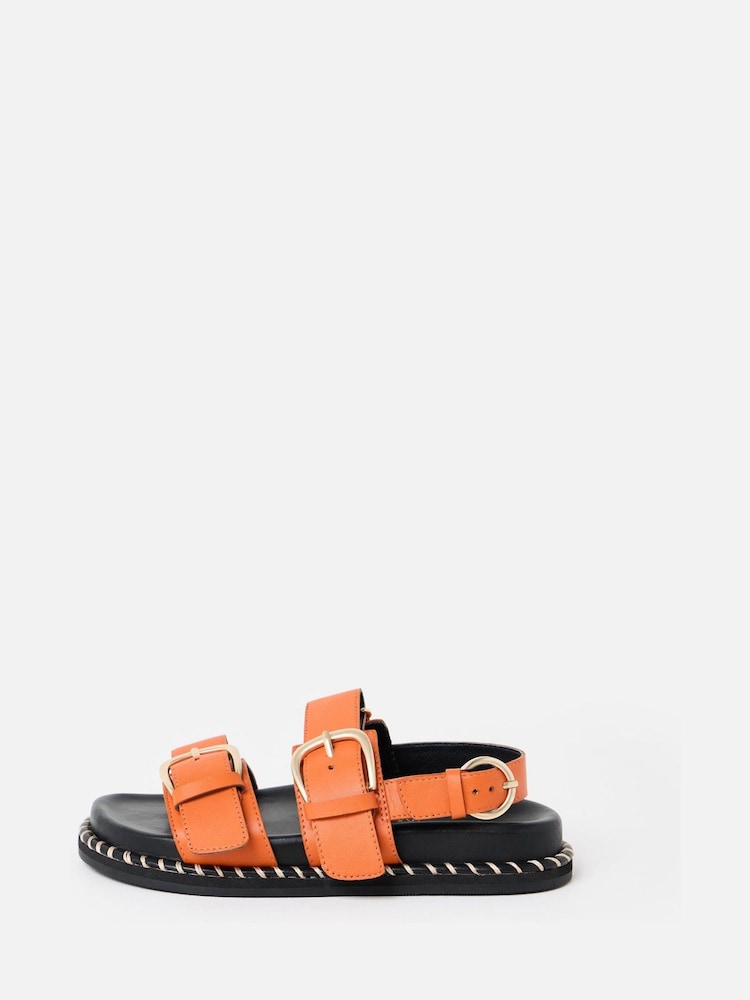 Oliver Bonas Orange Chunky Double Buckle Flatform Sandals - Image 1 of 6 Oliver Bonas Orange Chunky Double Buckle Flatform Sandals - Image 1 of 6