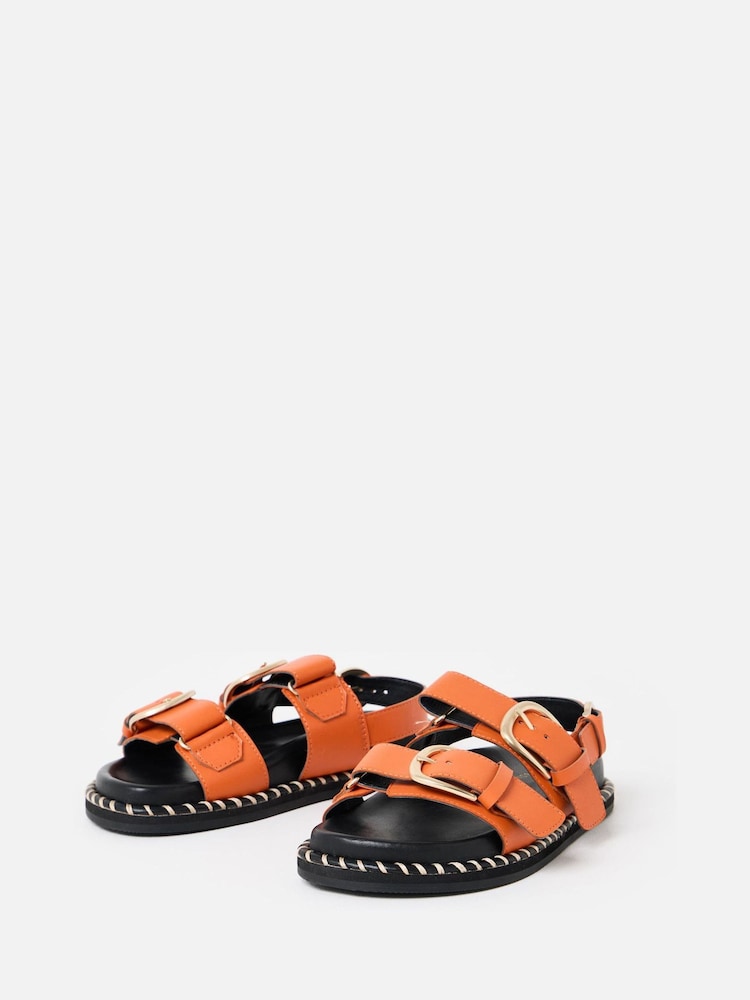 Oliver Bonas Orange Chunky Double Buckle Flatform Sandals - Image 2 of 6