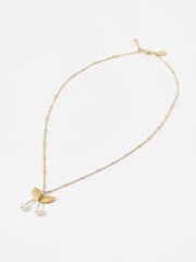 Oliver Bonas Gold Tone Ola Brass and Faux Pearl Cherry Pendant Necklace - Image 2 of 4