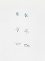 Oliver Bonas Blue Mira Opalite, Fish & Starfish Sterling Silver Stud Earrings Pack - Image 1 of 4