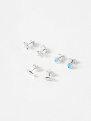 Oliver Bonas Blue Mira Opalite, Fish & Starfish Sterling Silver Stud Earrings Pack - Image 2 of 4