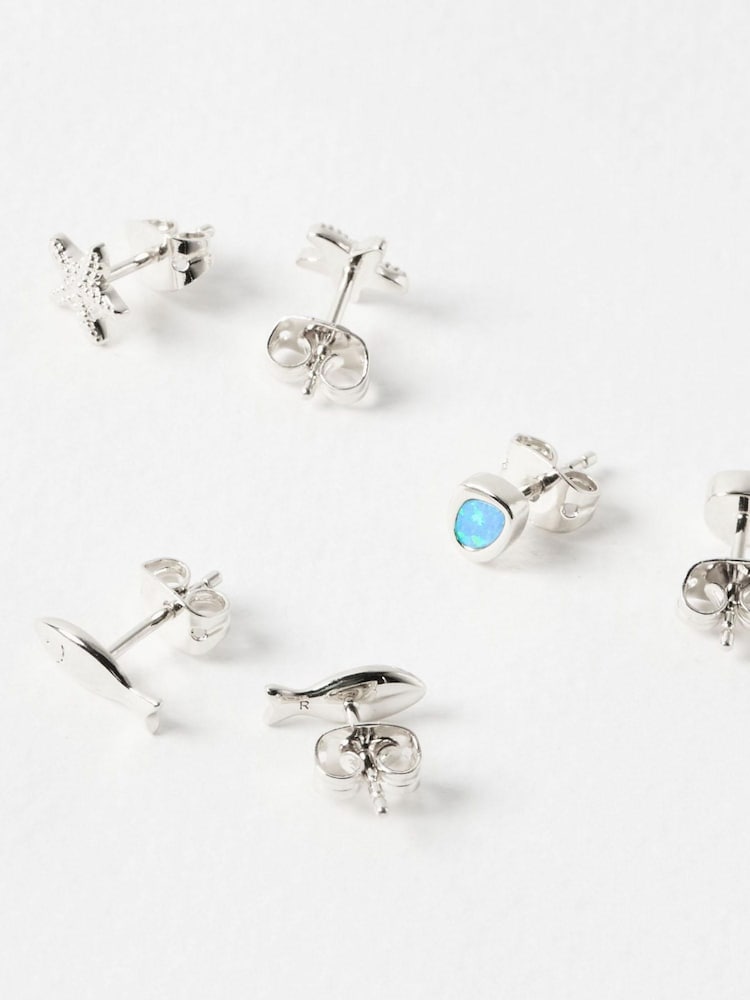 Oliver Bonas Blue Mira Opalite, Fish & Starfish Sterling Silver Stud Earrings Pack - Image 4 of 4