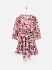 Oliver Bonas Pink Abstract Tiered 100% Cotton Mini Dress - Image 3 of 8