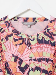 Oliver Bonas Pink Abstract Tiered 100% Cotton Mini Dress - Image 5 of 8