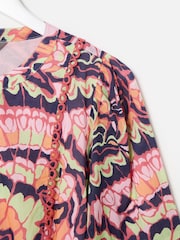 Oliver Bonas Pink Abstract Tiered 100% Cotton Mini Dress - Image 6 of 8
