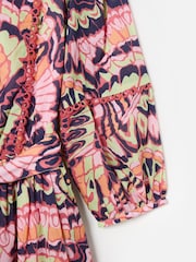 Oliver Bonas Pink Abstract Tiered 100% Cotton Mini Dress - Image 8 of 8