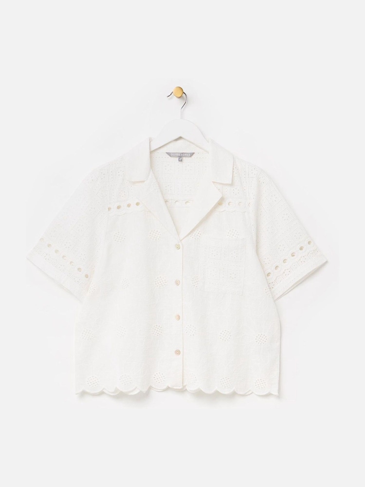 Oliver Bonas Broderie Short Sleeve 100% Cotton Shirt - Bild 1 von 5