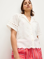 Oliver Bonas Broderie Short Sleeve 100% Cotton Shirt - Bild 3 von 5
