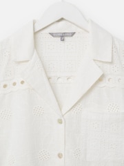 Oliver Bonas White Broderie Short Sleeve 100% Cotton Shirt - Image 6 of 8