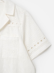 Oliver Bonas White Broderie Short Sleeve 100% Cotton Shirt - Image 8 of 8
