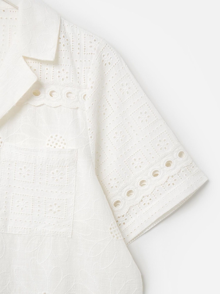 Oliver Bonas White Broderie Short Sleeve 100% Cotton Shirt - Image 8 of 8