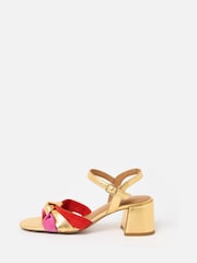 Oliver Bonas Gold Metallic & Multicolour Knot Heeled Sandals - Image 1 of 6