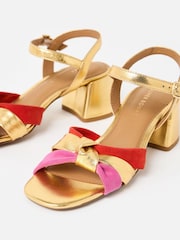 Oliver Bonas Gold Metallic & Multicolour Knot Heeled Sandals - Image 2 of 6