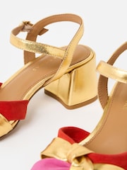 Oliver Bonas Gold Metallic & Multicolour Knot Heeled Sandals - Image 3 of 6