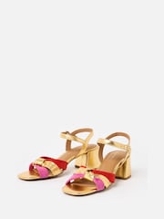 Oliver Bonas Gold Metallic & Multicolour Knot Heeled Sandals - Image 4 of 6