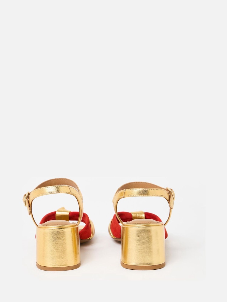 Oliver Bonas Gold Metallic & Multicolour Knot Heeled Sandals - Image 6 of 6