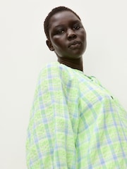 Oliver Bonas Green & Blue Neon Checked Tiered Mini Dress - Image 3 of 5