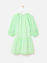 Oliver Bonas Green & Blue Neon Checked Tiered Mini Dress - Image 4 of 5