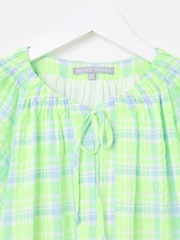 Oliver Bonas Green & Blue Neon Checked Tiered Mini Dress - Image 6 of 8