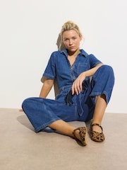 Oliver Bonas Denim Zip-Up Short Sleeve 100% Cotton Jumpsuit - Imagen 2 de 8