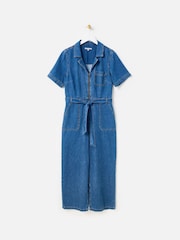Oliver Bonas Denim Zip-Up Short Sleeve 100% Cotton Jumpsuit - Imagen 3 de 8