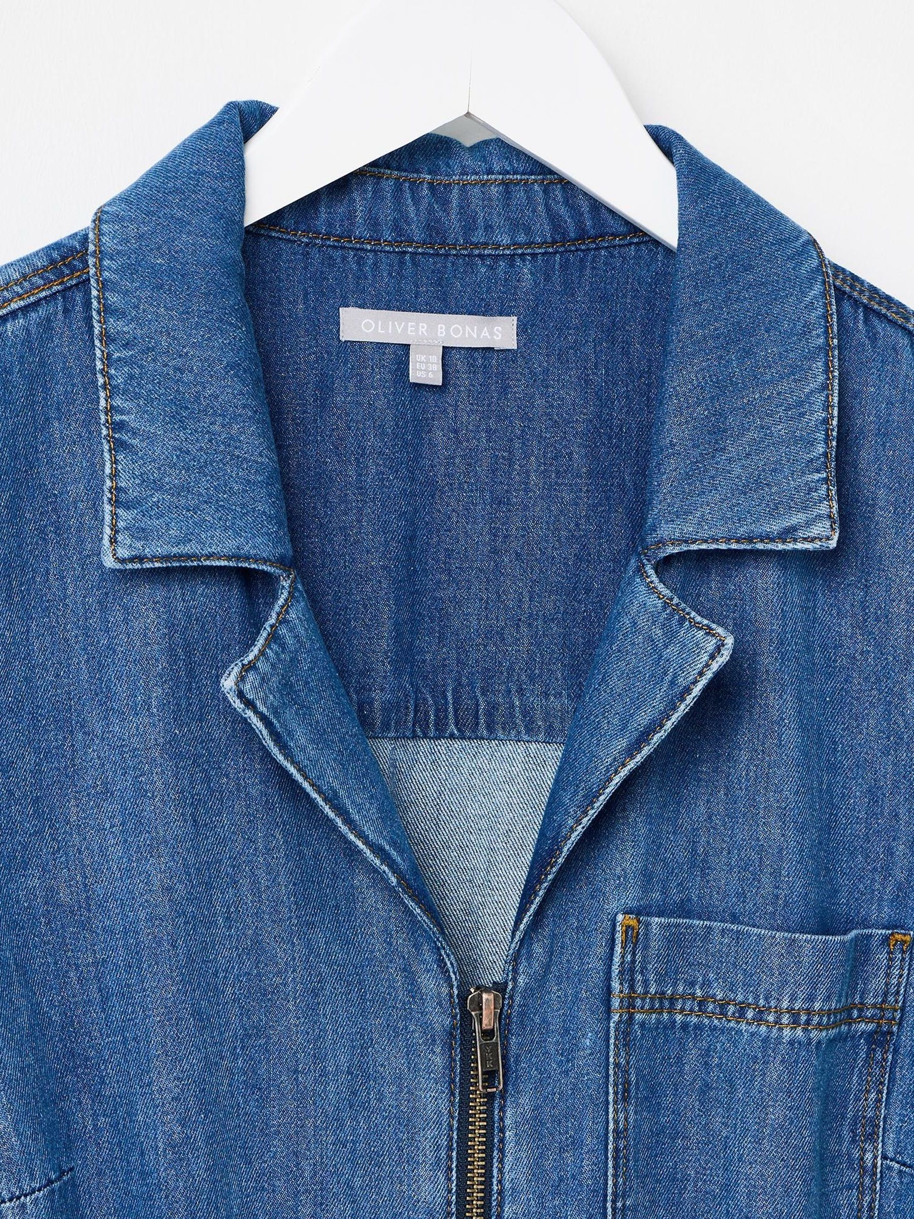 Buy Oliver Bonas Blue Denim Zip-Up Short Sleeve 100% Cotton