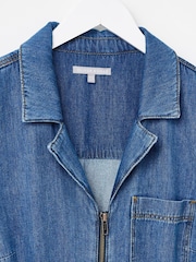 Oliver Bonas Denim Zip-Up Short Sleeve 100% Cotton Jumpsuit - Imagen 5 de 8