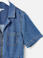 Oliver Bonas Denim Zip-Up Short Sleeve 100% Cotton Jumpsuit - Imagen 6 de 8