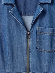 Oliver Bonas Denim Zip-Up Short Sleeve 100% Cotton Jumpsuit - Imagen 8 de 8