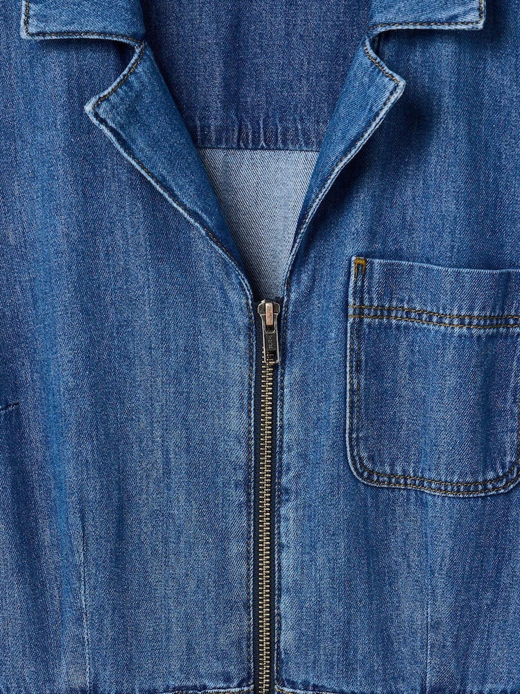 Oliver Bonas Denim Zip-Up Short Sleeve 100% Cotton Jumpsuit - Imagen 8 de 8