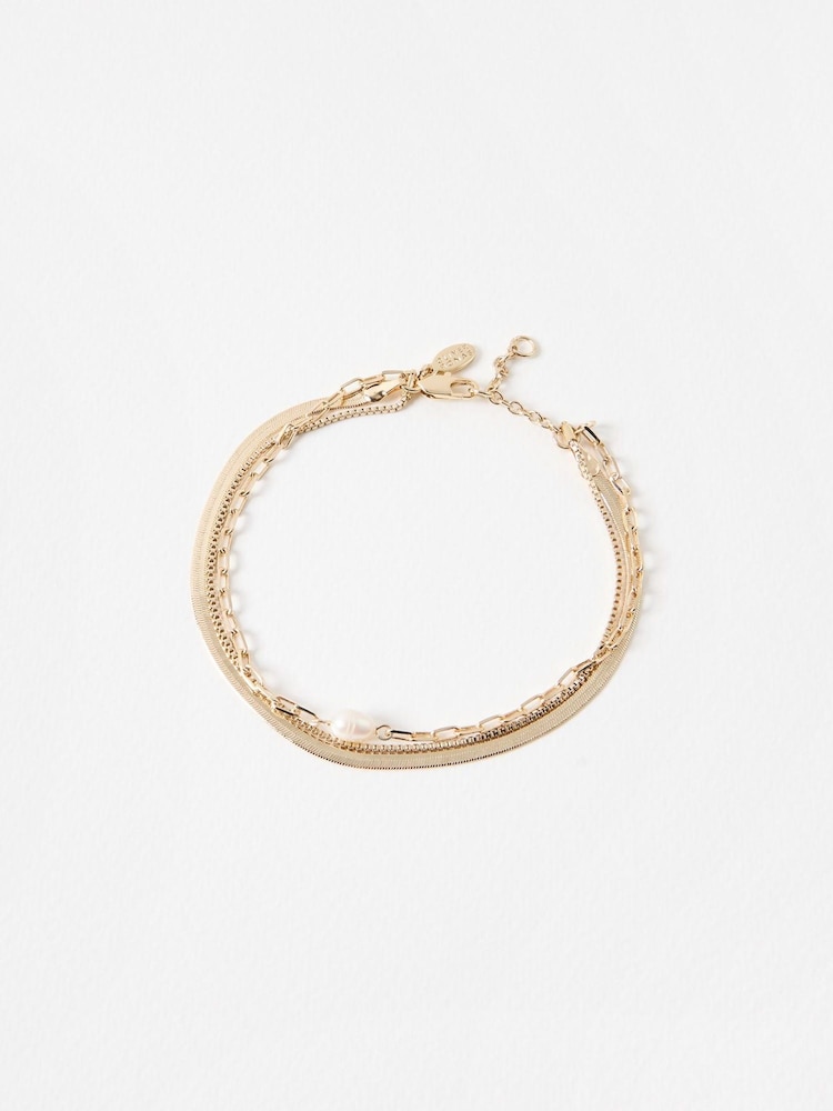 Oliver Bonas Gold Tone Rosalind Layered Coloured Freshwater Pearl Anklet - Image 1 of 4