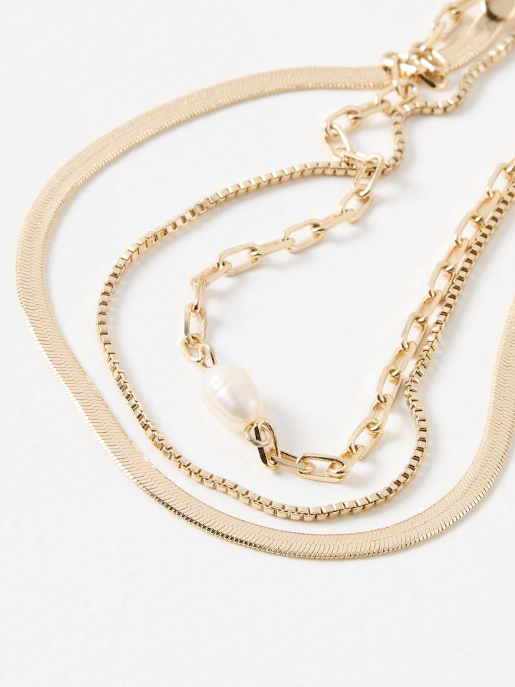 Oliver Bonas Gold Tone Rosalind Layered Coloured Freshwater Pearl Anklet - Image 2 of 4