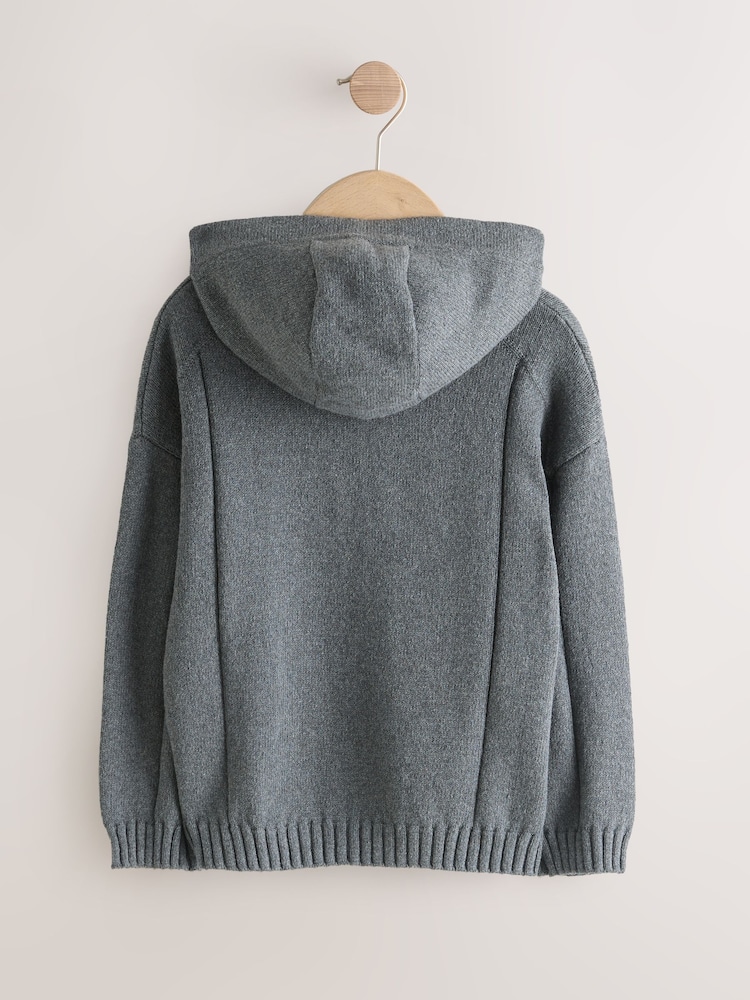 Charcoal Grey Knitted Hoodie (3-16yrs) - Image 2 of 4