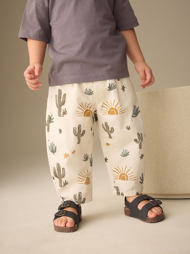 Neutral Cactus Print Barrel Pull On Trousers (3mths-7yrs) (3mths-7yrs) - Image 2 of 4 Neutral Cactus Print Barrel Pull On Trousers (3mths-7yrs) (3mths-7yrs) - Image 2 of 4