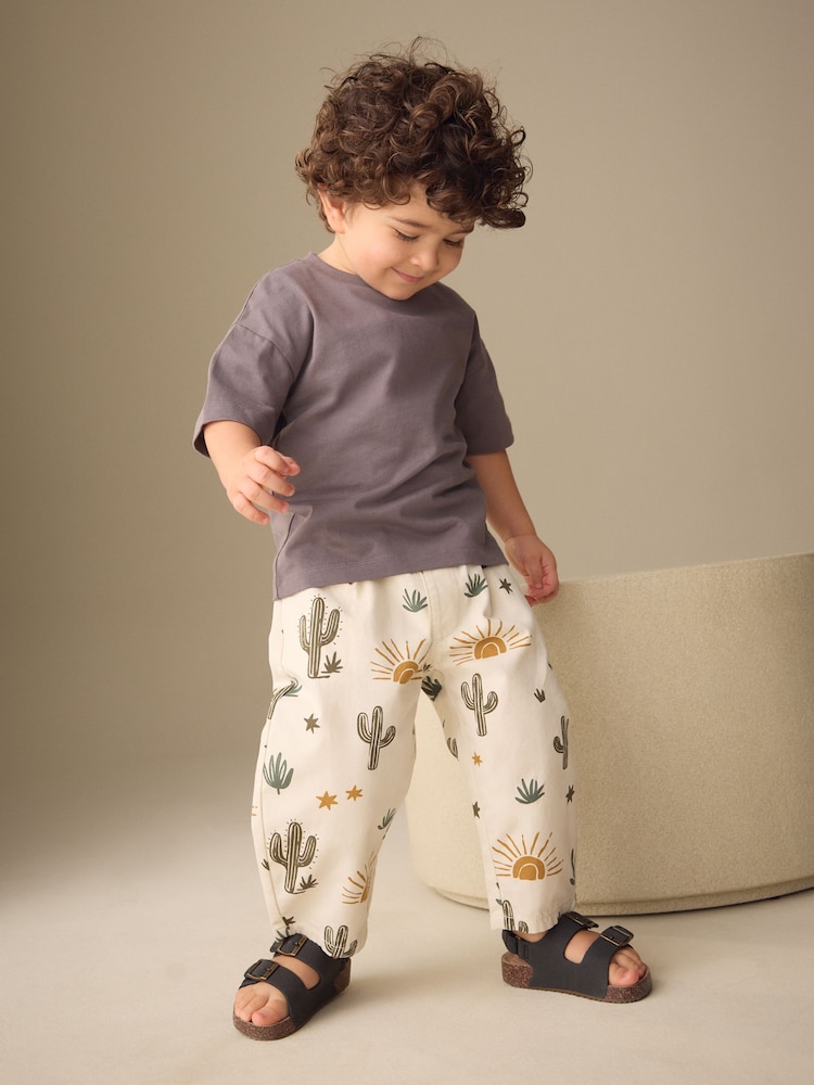 Neutral Cactus Print Barrel Pull On Trousers (3mths-7yrs) (3mths-7yrs) - Image 4 of 4 Neutral Cactus Print Barrel Pull On Trousers (3mths-7yrs) (3mths-7yrs) - Image 4 of 4