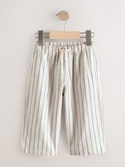 Blue/Ecru Wide Fit Linen Blend Pull on Trousers (3mths-7yrs) - Image 1 of 4
