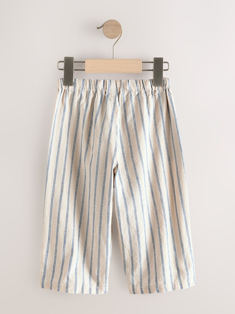 Blue/Ecru Wide Fit Linen Blend Pull on Trousers (3mths-7yrs) - Image 2 of 4
