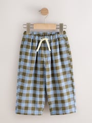 Blue Gingham Wide Fit Linen Blend Pull on Trousers (3mths-7yrs) - Image 1 of 4