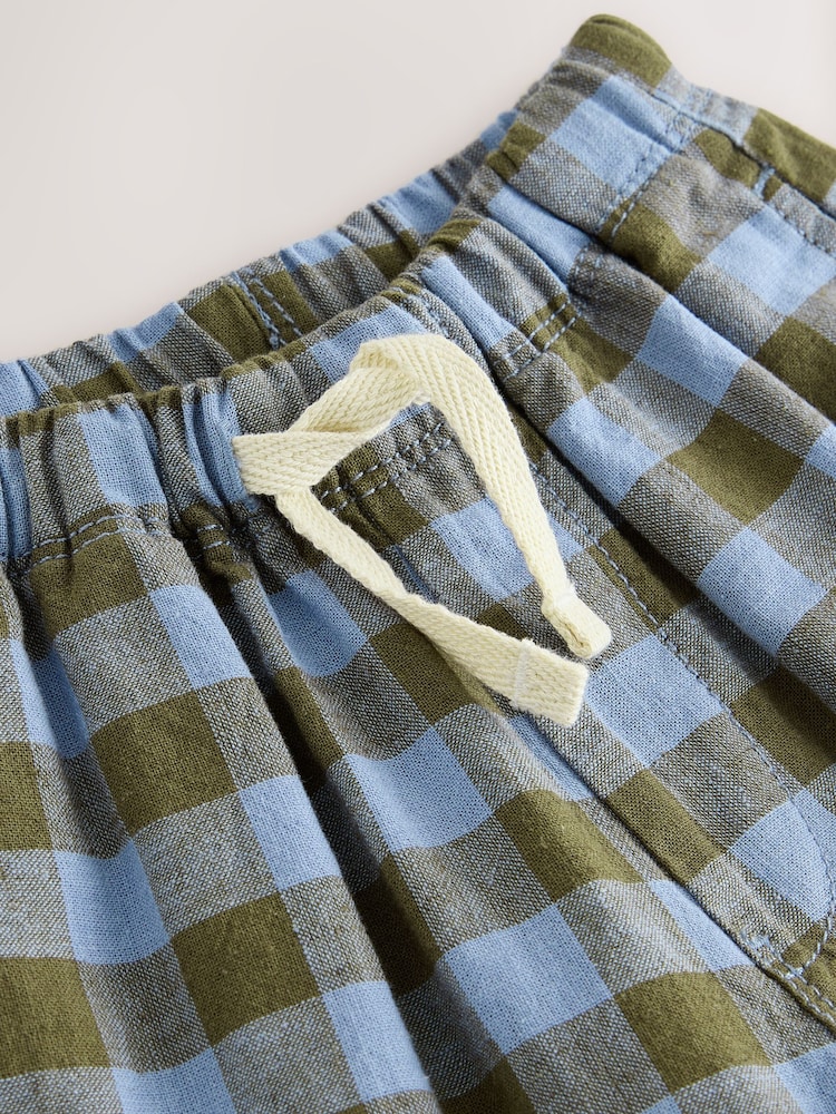 Blue Gingham Wide Fit Linen Blend Pull on Trousers (3mths-7yrs) - Image 4 of 4