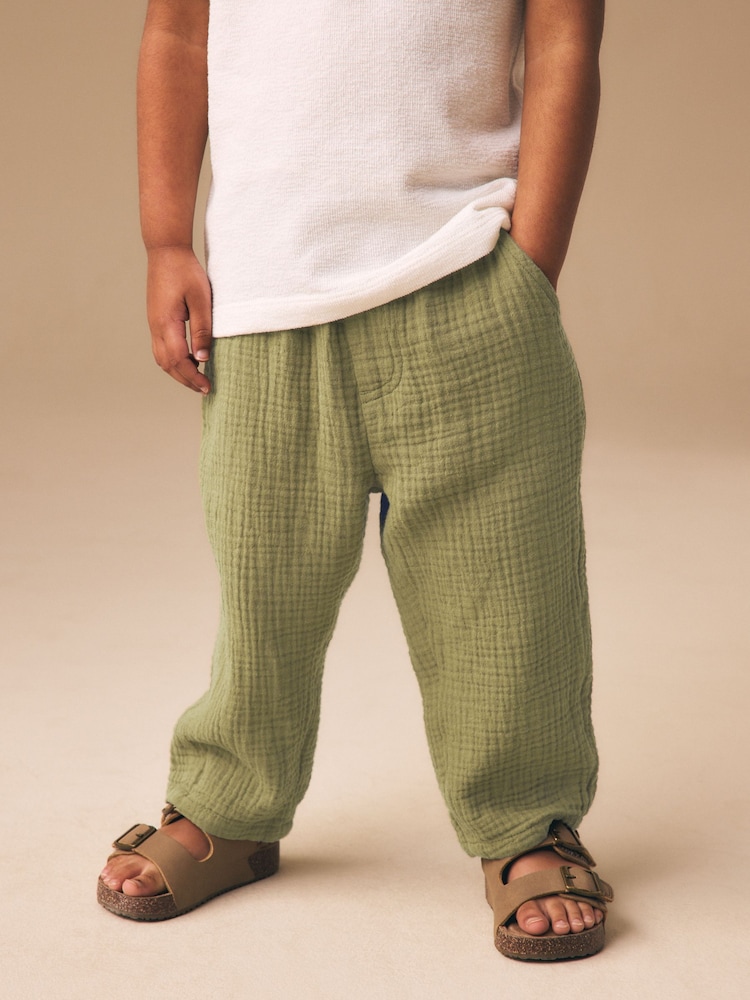 Olive Green Soft Textured Pull On Trousers (3mths-7yrs) - Image 1 of 3